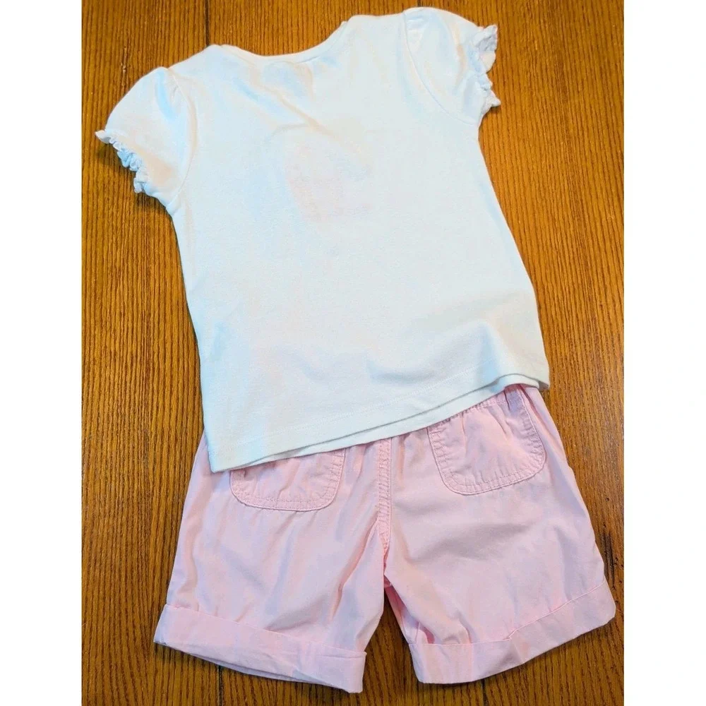 Gymboree Birthday Girl Make A Wish Size 5  Top & Shorts Pink White Cat Cupcake
